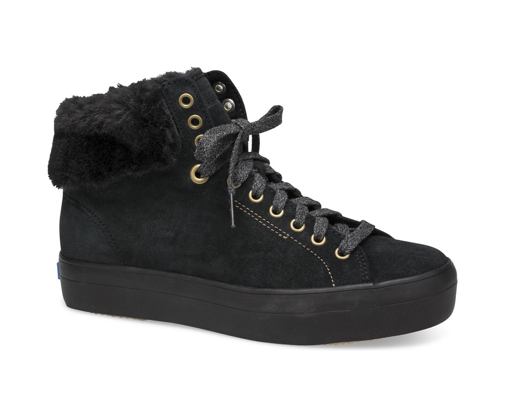 Keds Sneaker Damen Schwarz - Rise Hi Suede Faux Fur - QLZ-549086